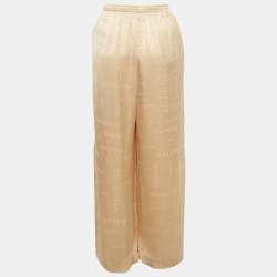 مملوكة مسبقًا Balenciaga Beige Logo Jacquard Satin Trousers M