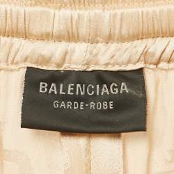 مملوكة مسبقًا Balenciaga Beige Logo Jacquard Satin Trousers M
