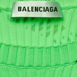 مملوكة مسبقًا Balenciaga Neon Green Techno Logo Print Rib Knit Crewneck Pullover M