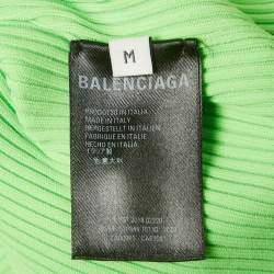 مملوكة مسبقًا Balenciaga Neon Green Techno Logo Print Rib Knit Crewneck Pullover M