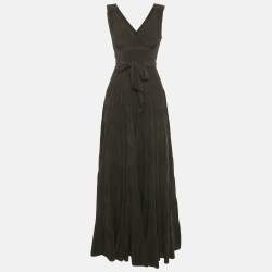 Pre Owned Balenciaga Black Silk Flared Maxi Dress S