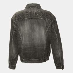 Pre Owned Balenciaga Grey Denim Logo Embossed Button Front Jacket S