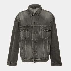 مملوكة مسبقًا Balenciaga Grey Denim Logo Embossed Button Front Jacket S