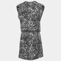 مملوكة مسبقًا Balenciaga Monochrome Scribbled Noise Print Silk Mini Dress M