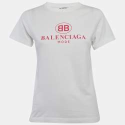 مملوكة مسبقًا Balenciaga White Logo Print Jersey T-Shirt M