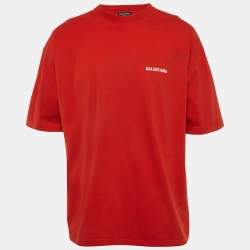 مملوكة مسبقًا Balenciaga Unisex Red Logo Embroidered Jersey T-Shirt XL