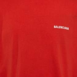 مملوكة مسبقًا تي شيرت بالنسياغا جيرسي مطرز بشعار أحمر للجنسين مقاس كبير جداً