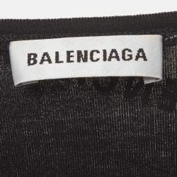 Pre Owned Balenciaga Black Logo All-Over Print Jersey Fitted Top S
