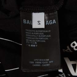 Pre Owned Balenciaga Black Logo All-Over Print Jersey Fitted Top S