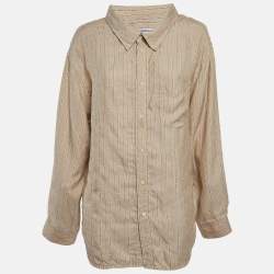 Pre Owned Balenciaga Beige Logo Stripe Silk Oversized Shirt M