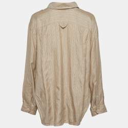 Pre Owned قميص بالنسياغا حرير ببيج بنمط الشعار المقلّم واسع مقاس متوسط - ميديام