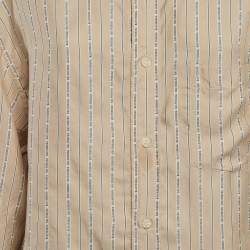 Pre Owned قميص بالنسياغا حرير ببيج بنمط الشعار المقلّم واسع مقاس متوسط - ميديام