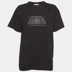 Pre Owned Balenciaga Unisex Black Jersey Fashion Institute T-Shirt S