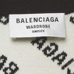 Pre Owned Balenciaga Unisex Black/White Logo All Over Cotton Knit Cardigan L