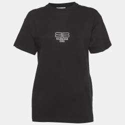 Pre Owned Balenciaga Black BB Rhinestone Jersey T-Shirt XS