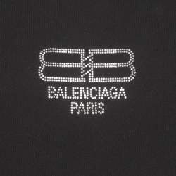 Pre Owned Balenciaga Unisex Black BB Rhinestone Jersey T-Shirt XS