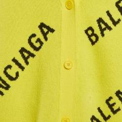 Pre Owned كارد يغان بالنسياغا حياكة شعار أصفر بالكامل مقاس متوسط