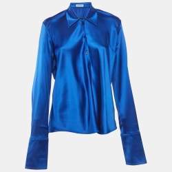 مملوكة مسبقًا Balenciaga Blue Satin Long Sleeve Shirt L