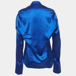 Pre Owned Balenciaga Blue Satin Long Sleeve Shirt L