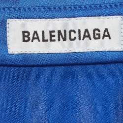 Pre Owned Balenciaga Blue Satin Long Sleeve Shirt L