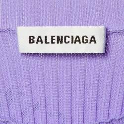 Pre Owned Balenciaga Purple All Over Logo Rib Knit Long Sleeve Jumper XS