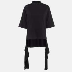 مملوكة مسبقًا Balenciaga Black Cotton Knit Deconstructed Drape T-Shirt S