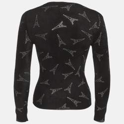 Pre Owned Balenciaga Black Eiffel Tower Rhinestone Velvet Sweater XS