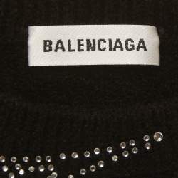 Pre Owned Balenciaga Black Eiffel Tower Rhinestone Velvet Sweater XS