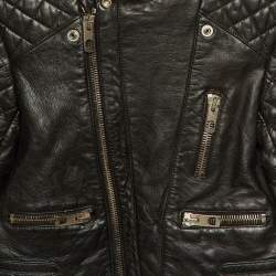 Pre Owned جاكيت بالنسياجا بايكر سحاب مبطّن جلد أسود مقاس صغير (سمول)