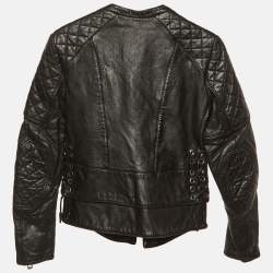 Pre Owned جاكيت بالنسياجا بايكر سحاب مبطّن جلد أسود مقاس صغير (سمول)