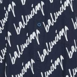 Pre Owned فستان بالنسياغا قطن مطبوع أزرق بحري ميدي مقاس صغير