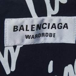 Pre Owned فستان بالنسياغا قطن مطبوع أزرق بحري ميدي مقاس صغير