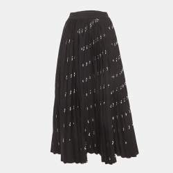 Pre Owned Balenciaga Black Logo Print Knit Pleated Midi Skirt XS