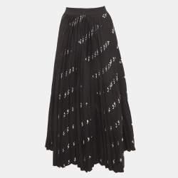 Pre Owned Balenciaga Black Logo Print Knit Pleated Midi Skirt XS