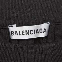 Pre Owned Balenciaga Black Logo Print Knit Pleated Midi Skirt XS