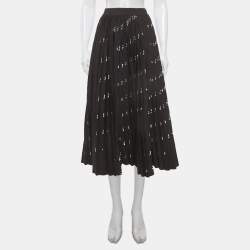 Pre Owned Balenciaga Black Logo Print Knit Pleated Midi Skirt XS