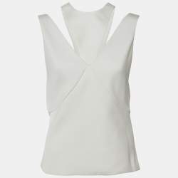 Pre Owned Balenciaga White Crepe Sleeveless Draped Top M