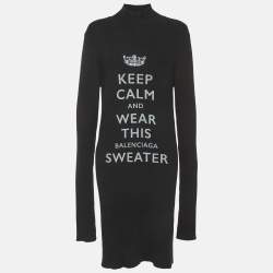 مملوكة مسبقًا Balenciaga Unisex Black Keep Clam Print Rin Knit Long Sweater L
