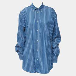 مملوكة مسبقًا Balenciaga Blue/White Cotton Striped Oversized Shirt