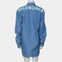 مملوكة مسبقًا قميص بالينسياغا كتان مخطط أزرق/أبيض واسع