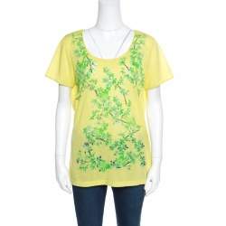 Pre Owned Balenciaga Yellow and Green Floral Cutout Printed T-Shirt M