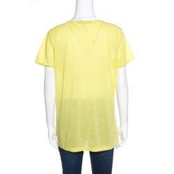 Pre Owned Balenciaga Yellow and Green Floral Cutout Printed T-Shirt M