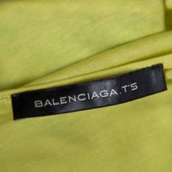 Pre Owned Balenciaga Yellow and Green Floral Cutout Printed T-Shirt M