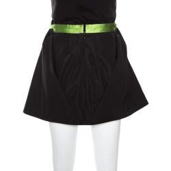 Pre Owned Balenciaga Black Pleat Front Contrast Waistband Detail A Line Mini Skirt M