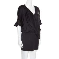 مملوكة مسبقًا Balenciaga Black Silk Animal Scale Pattern Side Draped Dress L