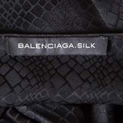 مملوكة مسبقًا Balenciaga Black Silk Animal Scale Pattern Side Draped Dress L