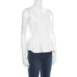 Pre Owned Balenciaga Cream Cotton Sleeveless Peplum Top M