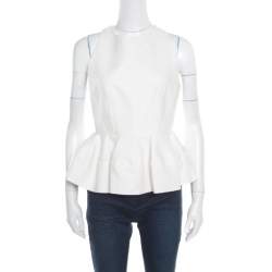 Pre Owned Balenciaga Cream Cotton Sleeveless Peplum Top M