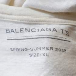 Pre Owned Balenciaga T'S Cream Linen Baroque Motif Printed Short Sleeve T-Shirt
