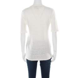 Pre Owned Balenciaga T'S Cream Linen Baroque Motif Printed Short Sleeve T-Shirt